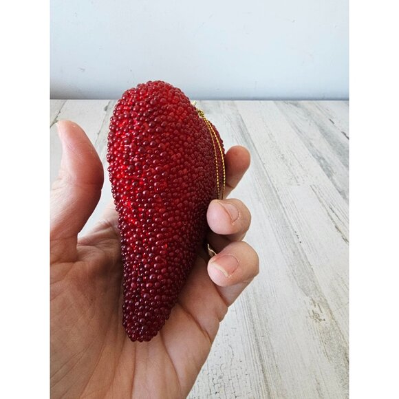 Beaded heart ornament Valentines red unique Xmas tree large - Picture 7 of 9